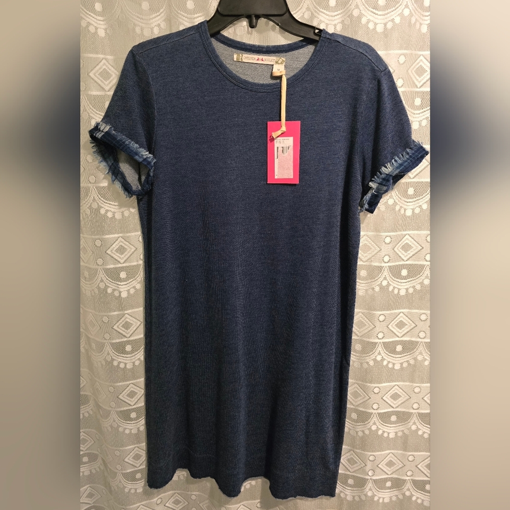 Chelsea & Violet Kern River Short Dress Women's M Navy Blue Plaid Cuffs NWT